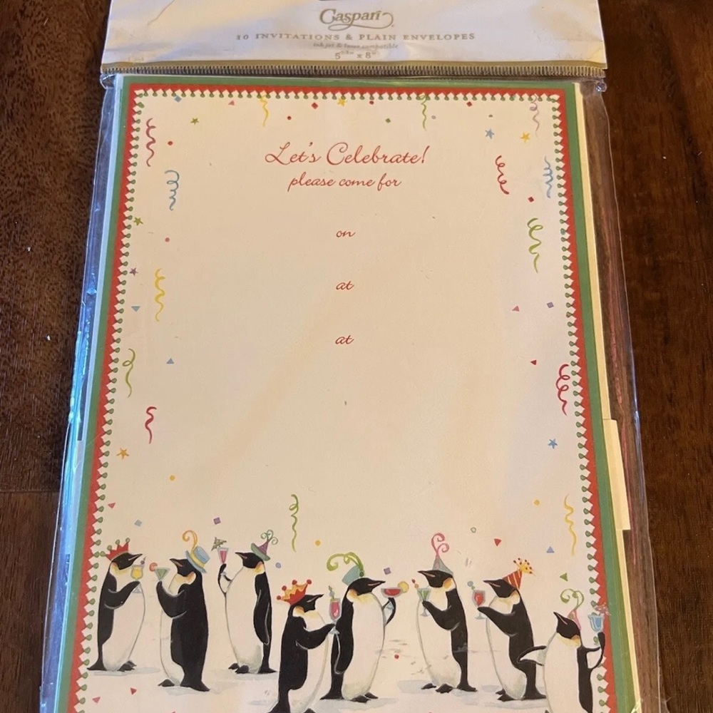 Caspari Penguins Partying 10 Invitations Janine Moore Let’s Celebrate Holiday